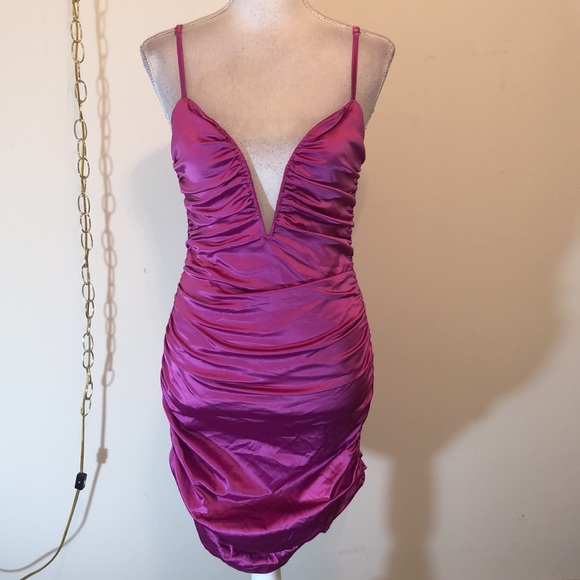 Fashion Nova Got A Crush hot pink satin mini dress - Picture 3 of 8